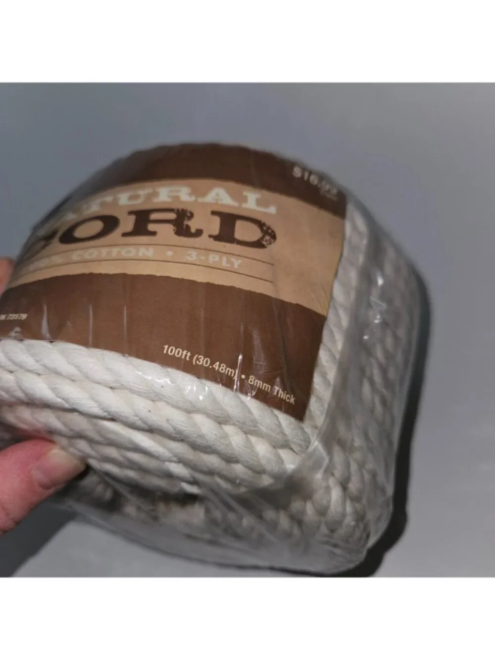NOS Natural Cord 100% Cotton 3 Ply 100 ft 8mm Thick Hobby Lobby 2016